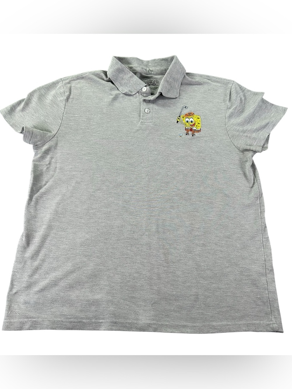 SpongeBob SquarePants Golf Polo Men’s L Gray Embroidered Golfing Nickelodeon